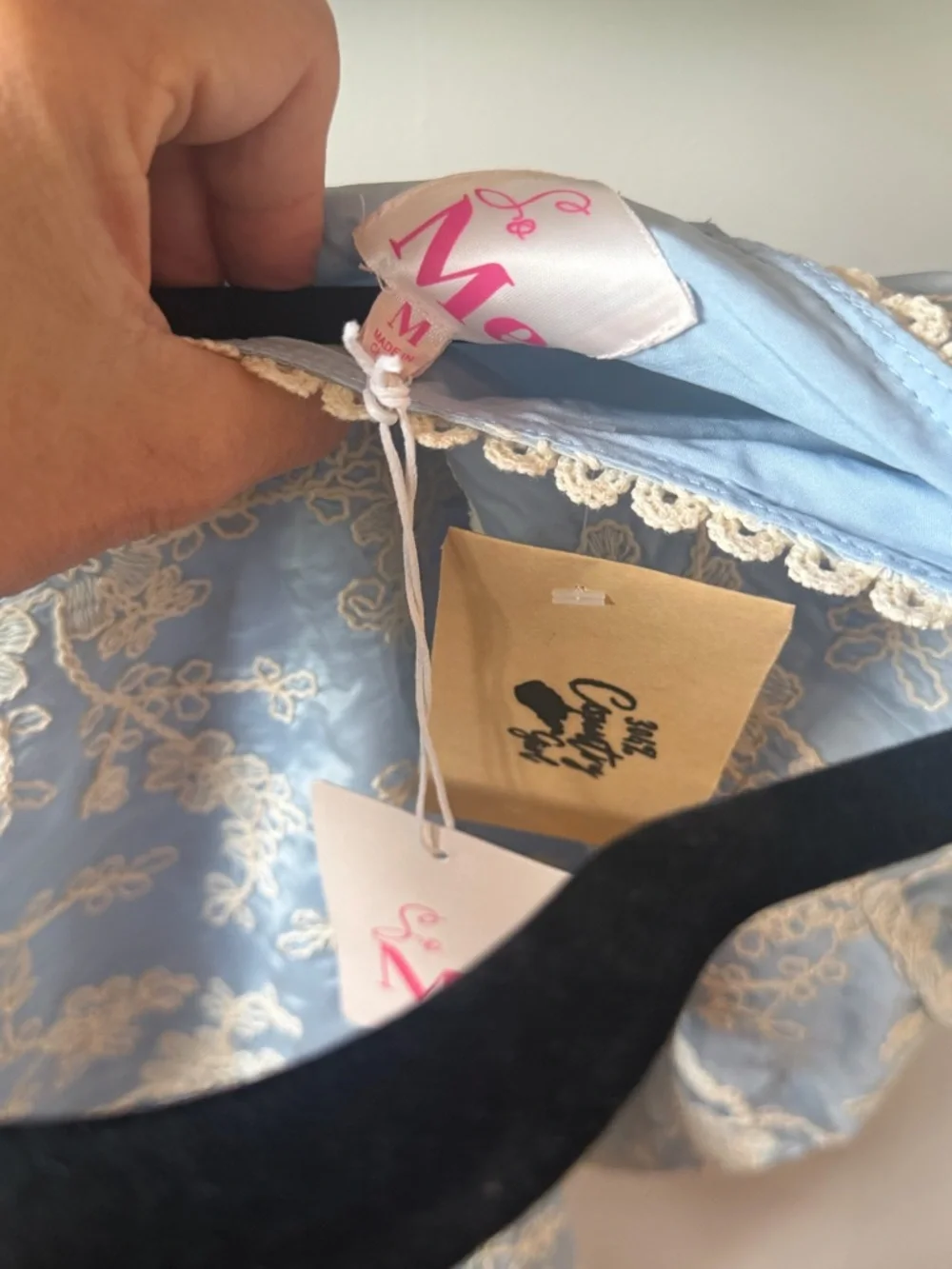 ME Makeover Essentials Sky Blue Lace-Trim Puff Sleeve Blouse - Picture 2 of 4